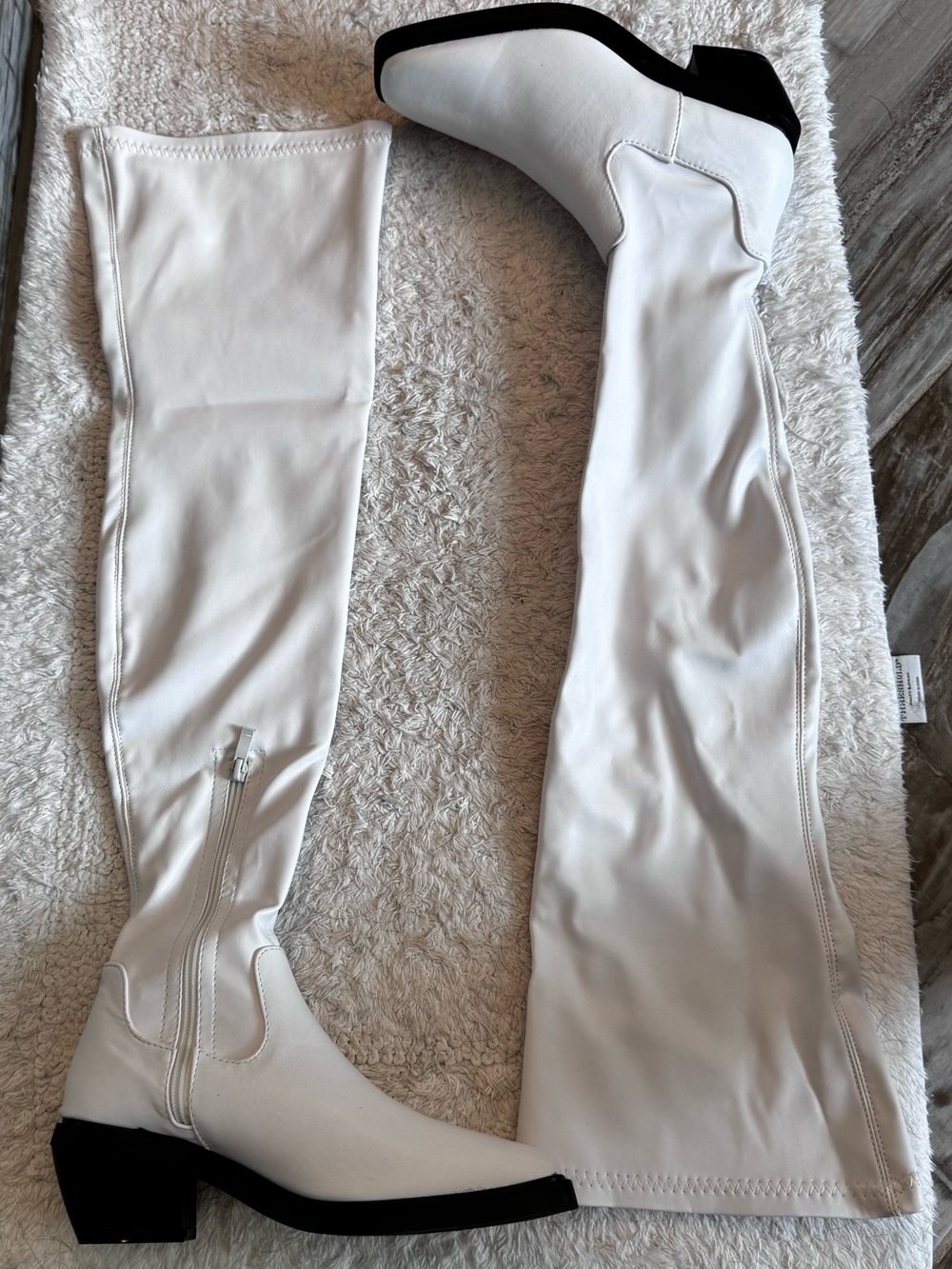 White Over-the-Knee Stretch Heeled Boots for Women